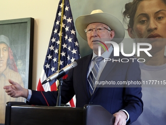 U.S. Ambassador to Mexico Ken Salazar speaks during a briefing where he reiterates his support for the Government of Mexico in cooperating i...