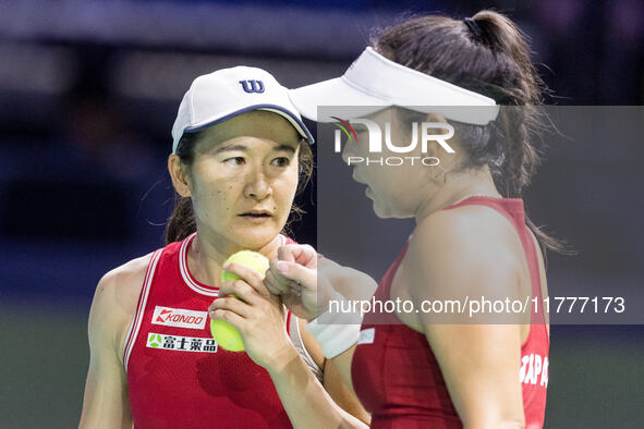 Shuko Aoyama , Eri Hozumi  during Billie Jean King Cup Finals match Japan vs Romania in Malaga Spain on 14 November 2024. 