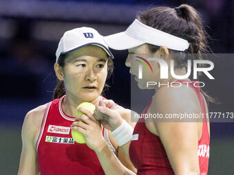 Shuko Aoyama , Eri Hozumi  during Billie Jean King Cup Finals match Japan vs Romania in Malaga Spain on 14 November 2024. (