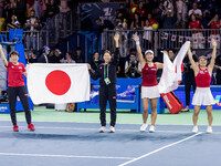 Team Japan celebration during Billie Jean King Cup Finals match Japan vs Romania in Malaga Spain on 14 November 2024. (