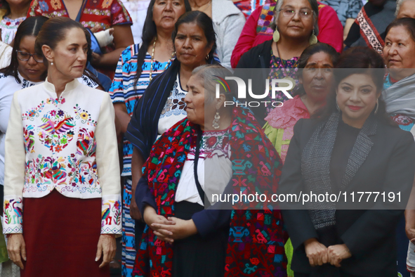 Mexico's President Claudia Sheinbaum Pardo and Mexico City Chief of Government Clara Brugada participate in the Original Textile Art Meeting...