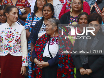 Mexico's President Claudia Sheinbaum Pardo and Mexico City Chief of Government Clara Brugada participate in the Original Textile Art Meeting...