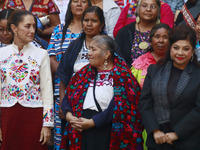 Mexico's President Claudia Sheinbaum Pardo and Mexico City Chief of Government Clara Brugada participate in the Original Textile Art Meeting...