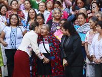 Mexico's President Claudia Sheinbaum Pardo and Mexico City Chief of Government Clara Brugada participate in the Original Textile Art Meeting...