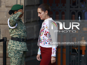 Mexico's President, Claudia Sheinbaum Pardo, attends the Original Textile Art Meeting to promote the original textile crafts of indigenous p...