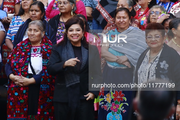 Mexico City Chief of Government Clara Brugada participates in the Original Textile Art Meeting, accompanied by indigenous craftswomen from d...