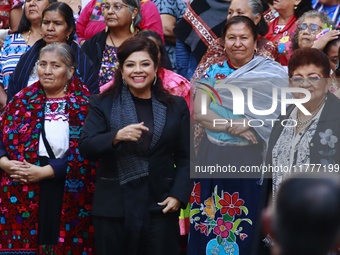 Mexico City Chief of Government Clara Brugada participates in the Original Textile Art Meeting, accompanied by indigenous craftswomen from d...