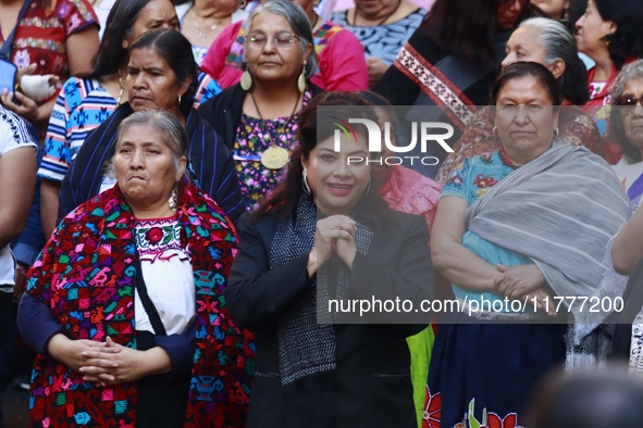 Mexico City Chief of Government Clara Brugada participates in the Original Textile Art Meeting, accompanied by indigenous craftswomen from d...