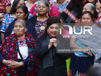 Mexico City Chief of Government Clara Brugada participates in the Original Textile Art Meeting, accompanied by indigenous craftswomen from d...