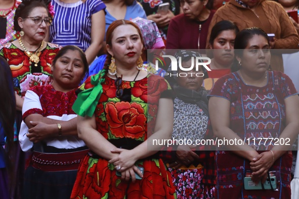 Indigenous craftswomen from different states of Mexico participate in the Original Textile Art Meeting at the National Palace in Mexico City...