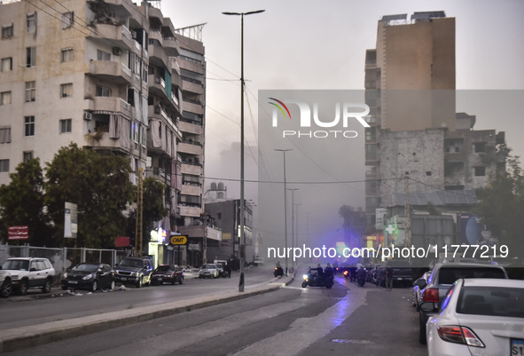 Smoke rises from a residential area after a series of Israeli airstrikes on the Dahieh region in southern Beirut, Lebanon, on November 14, 2...