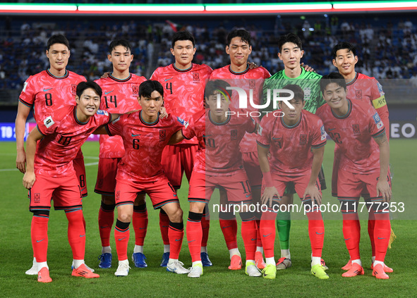 The starting eleven of Korea Republic pose during the AFC Asian Qualifiers Road to 26 match between Kuwait and Korea Republic in Kuwait City...