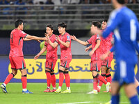 A player from Korea Republic celebrates after scoring a goal during the AFC Asian Qualifiers Road to 26 match between Kuwait and Korea Repub...