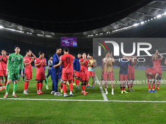 A player from Korea Republic celebrates after winning the match during the AFC Asian Qualifiers Road to 26 match between Kuwait and Korea Re...