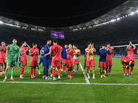 A player from Korea Republic celebrates after winning the match during the AFC Asian Qualifiers Road to 26 match between Kuwait and Korea Re...