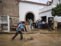 Heavy rains cause the Benamargosa River to overflow, leading to flooding in several areas of the town in Benamargosa, Malaga, Andalucia, on...