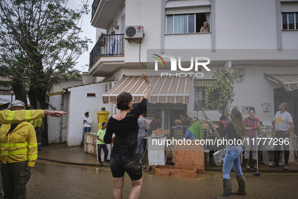 Heavy rains cause the Benamargosa River to overflow, leading to flooding in several areas of the town in Benamargosa, Malaga, Andalucia, on...