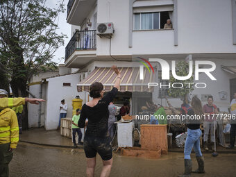 Heavy rains cause the Benamargosa River to overflow, leading to flooding in several areas of the town in Benamargosa, Malaga, Andalucia, on...