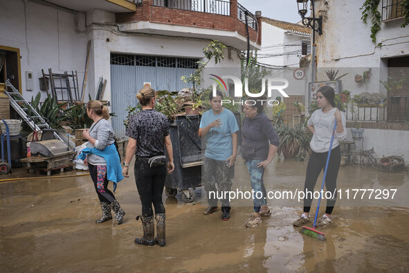 Heavy rains cause the Benamargosa River to overflow, leading to flooding in several areas of the town in Benamargosa, Malaga, Andalucia, on...