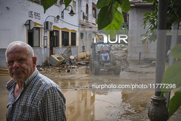 Heavy rains cause the Benamargosa River to overflow, leading to flooding in several areas of the town in Benamargosa, Malaga, Andalucia, on...