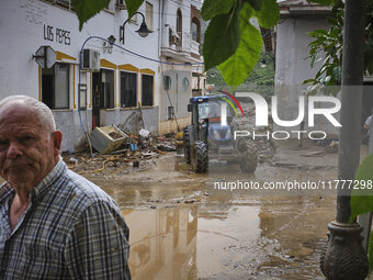 Heavy rains cause the Benamargosa River to overflow, leading to flooding in several areas of the town in Benamargosa, Malaga, Andalucia, on...