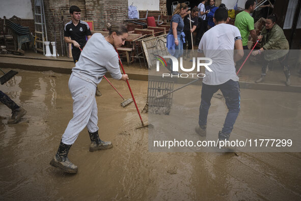 Heavy rains cause the Benamargosa River to overflow, leading to flooding in several areas of the town in Benamargosa, Malaga, Andalucia, on...