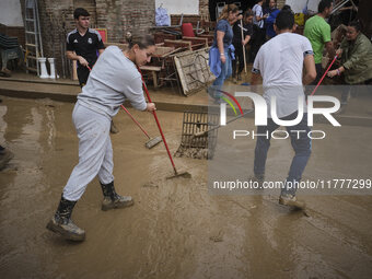 Heavy rains cause the Benamargosa River to overflow, leading to flooding in several areas of the town in Benamargosa, Malaga, Andalucia, on...