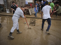 Heavy rains cause the Benamargosa River to overflow, leading to flooding in several areas of the town in Benamargosa, Malaga, Andalucia, on...