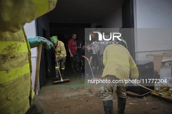 Heavy rains cause the Benamargosa River to overflow, leading to flooding in several areas of the town in Benamargosa, Malaga, Andalucia, on...