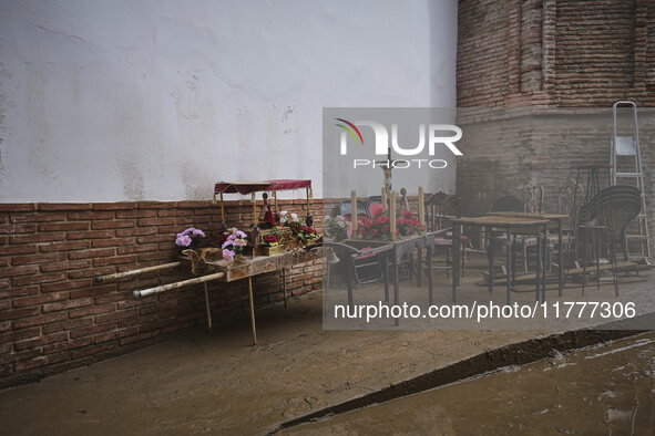 Heavy rains cause the Benamargosa River to overflow, leading to flooding in several areas of the town in Benamargosa, Malaga, Andalucia, on...