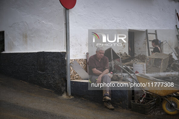 Heavy rains cause the Benamargosa River to overflow, leading to flooding in several areas of the town in Benamargosa, Malaga, Andalucia, on...