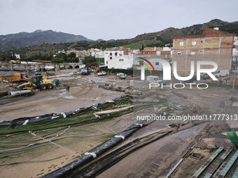 Heavy rains cause the Benamargosa River to overflow, leading to flooding in several areas of the town in Benamargosa, Malaga, Andalucia, on...