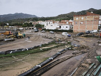 Heavy rains cause the Benamargosa River to overflow, leading to flooding in several areas of the town in Benamargosa, Malaga, Andalucia, on...