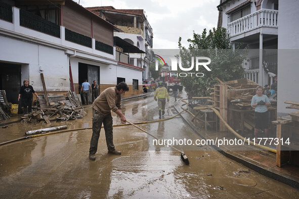 Heavy rains cause the Benamargosa River to overflow, leading to flooding in several areas of the town in Benamargosa, Malaga, Andalucia, on...