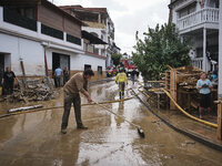 Heavy rains cause the Benamargosa River to overflow, leading to flooding in several areas of the town in Benamargosa, Malaga, Andalucia, on...