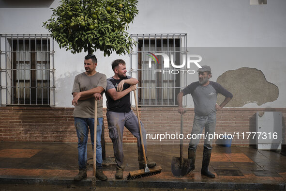 Heavy rains cause the Benamargosa River to overflow, leading to flooding in several areas of the town in Benamargosa, Malaga, Andalucia, on...