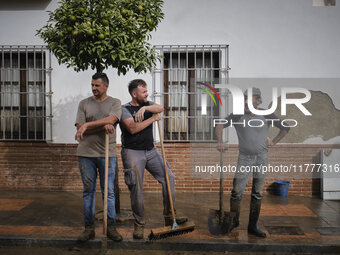 Heavy rains cause the Benamargosa River to overflow, leading to flooding in several areas of the town in Benamargosa, Malaga, Andalucia, on...