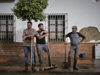 Heavy rains cause the Benamargosa River to overflow, leading to flooding in several areas of the town in Benamargosa, Malaga, Andalucia, on...