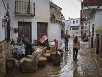 Heavy rains cause the Benamargosa River to overflow, leading to flooding in several areas of the town in Benamargosa, Malaga, Andalucia, on...