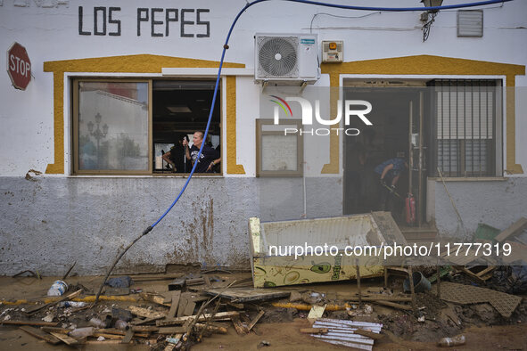 Heavy rains cause the Benamargosa River to overflow, leading to flooding in several areas of the town in Benamargosa, Malaga, Andalucia, on...