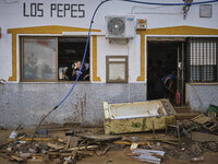 Heavy rains cause the Benamargosa River to overflow, leading to flooding in several areas of the town in Benamargosa, Malaga, Andalucia, on...