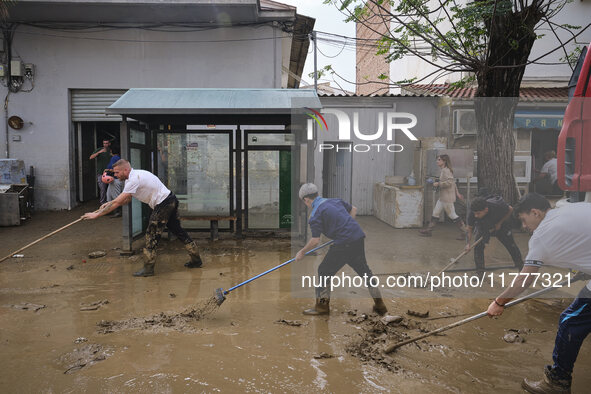 Heavy rains cause the Benamargosa River to overflow, leading to flooding in several areas of the town in Benamargosa, Malaga, Andalucia, on...