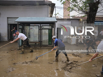 Heavy rains cause the Benamargosa River to overflow, leading to flooding in several areas of the town in Benamargosa, Malaga, Andalucia, on...