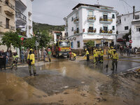 Heavy rains cause the Benamargosa River to overflow, leading to flooding in several areas of the town in Benamargosa, Malaga, Andalucia, on...