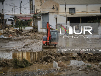 Heavy rains cause the Benamargosa River to overflow, leading to flooding in several areas of the town in Benamargosa, Malaga, Andalucia, on...