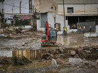 Heavy rains cause the Benamargosa River to overflow, leading to flooding in several areas of the town in Benamargosa, Malaga, Andalucia, on...