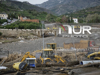 Heavy rains cause the Benamargosa River to overflow, leading to flooding in several areas of the town in Benamargosa, Malaga, Andalucia, on...