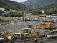 Heavy rains cause the Benamargosa River to overflow, leading to flooding in several areas of the town in Benamargosa, Malaga, Andalucia, on...