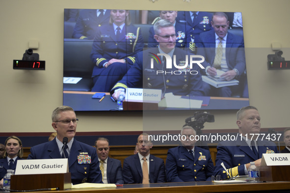 US Coast Guard Deputy Operation Vice Admiral Peter W. Gautier and US Coast Guard Deputy Mission Support Vice Admiral Thomas Allan testify be...