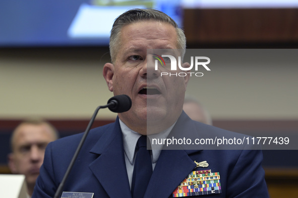 US Coast Guard Deputy Mission Support Vice Admiral Thomas Allan testifies before the House on the Transportation and Infrastructure Committe...